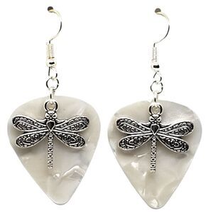 Dragonfly Charm Guitar Pick Earrings - Choose Color - Handmade in USA
